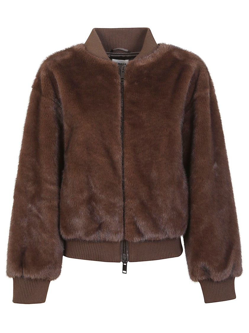 P.a.r.o.s.h . Faux Fur Bomber Jacket With Textured Appearance And Ribbed Details In Brown