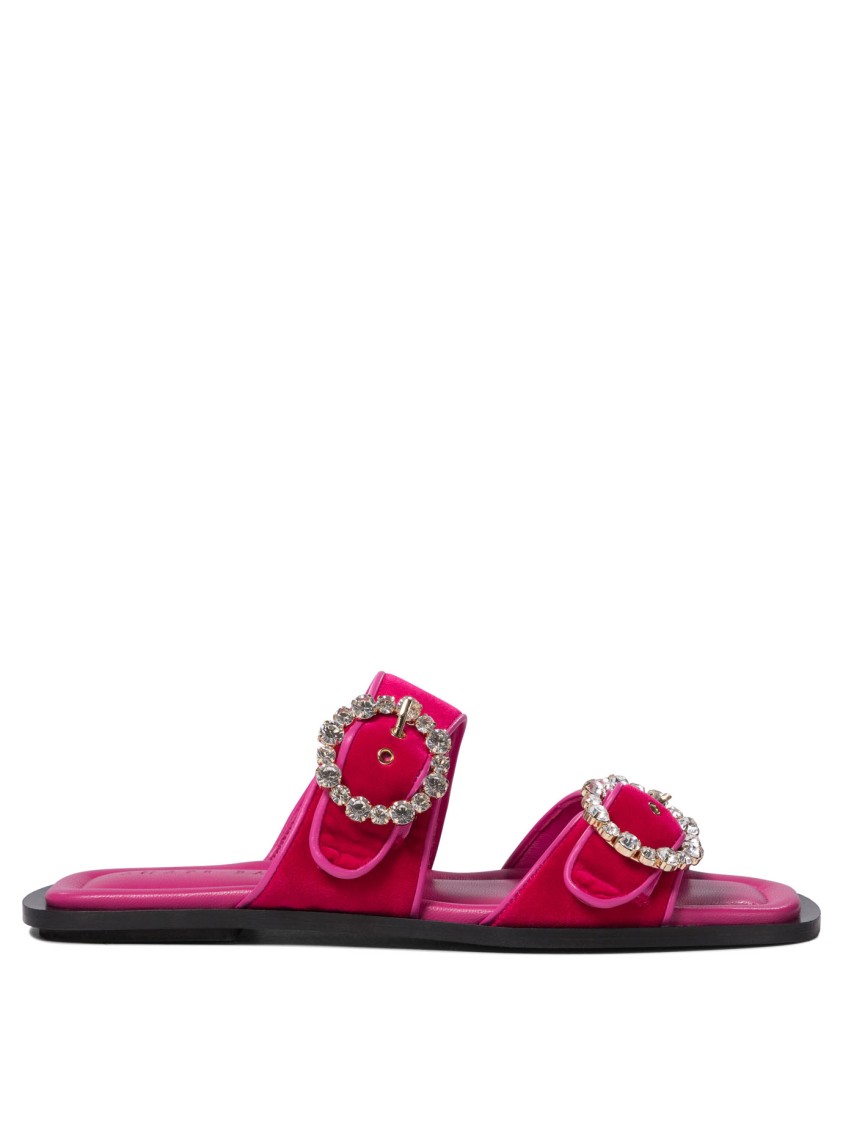 Amato Daniele Velvet And Leather Dual-strap Loafers & Slippers In Red