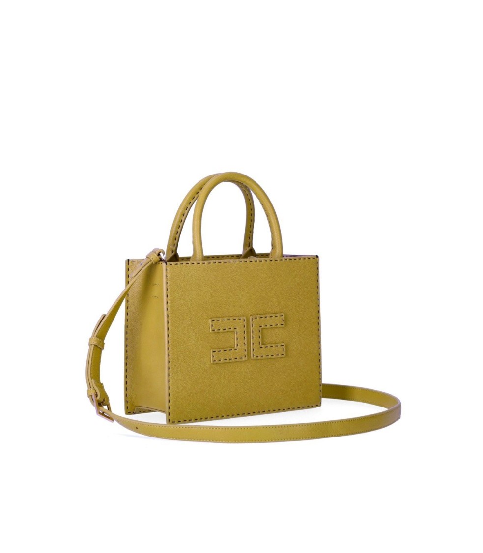 Shop Elisabetta Franchi Curry Pebbled Leather-effect Handbag In Yellow