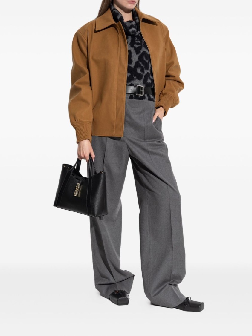 Stella Mccartney Leopard Print Turtleneck Wool Sweater In Gray
