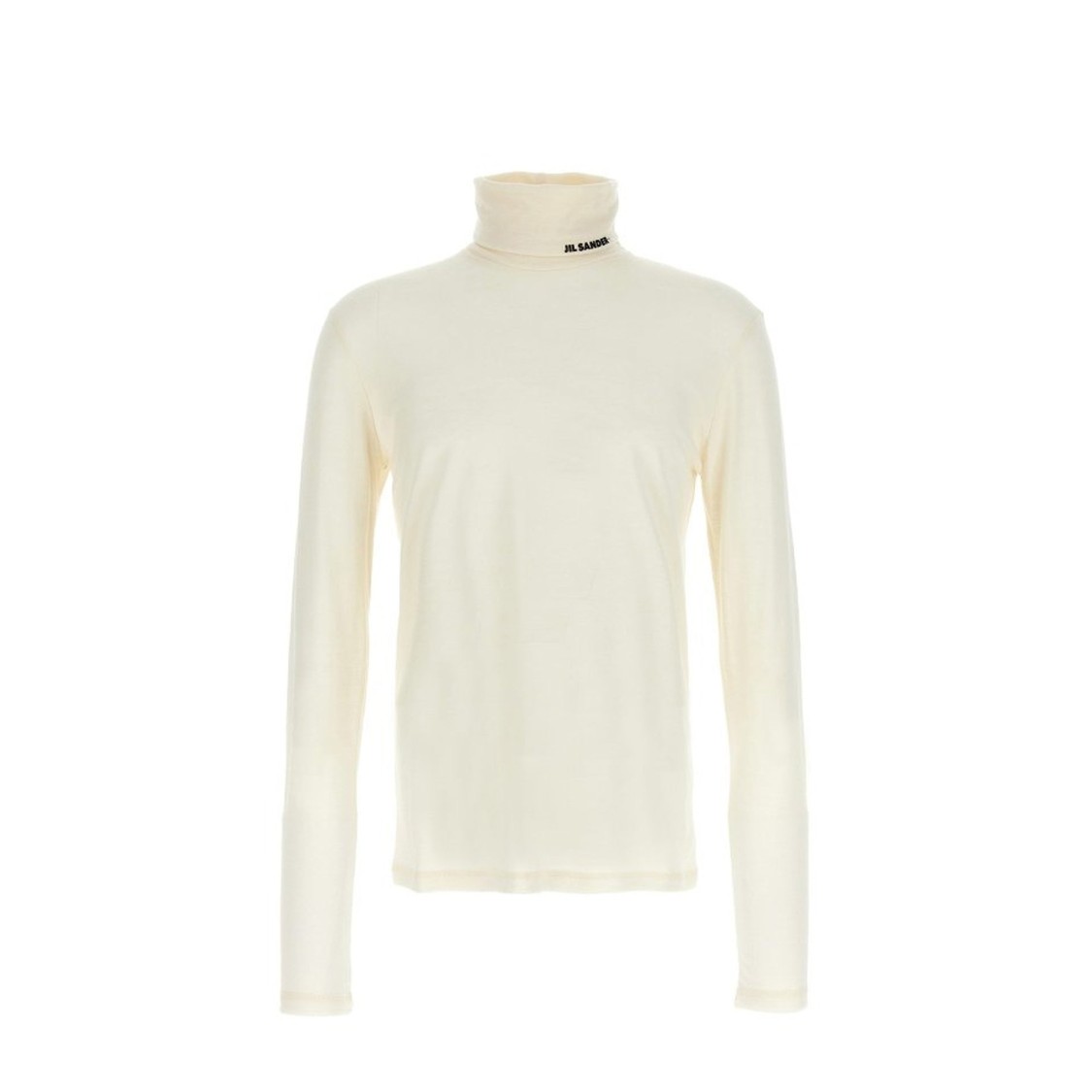 Jil Sander Turtleneck Sweater With Contrast Logo And Smooth Texture In White