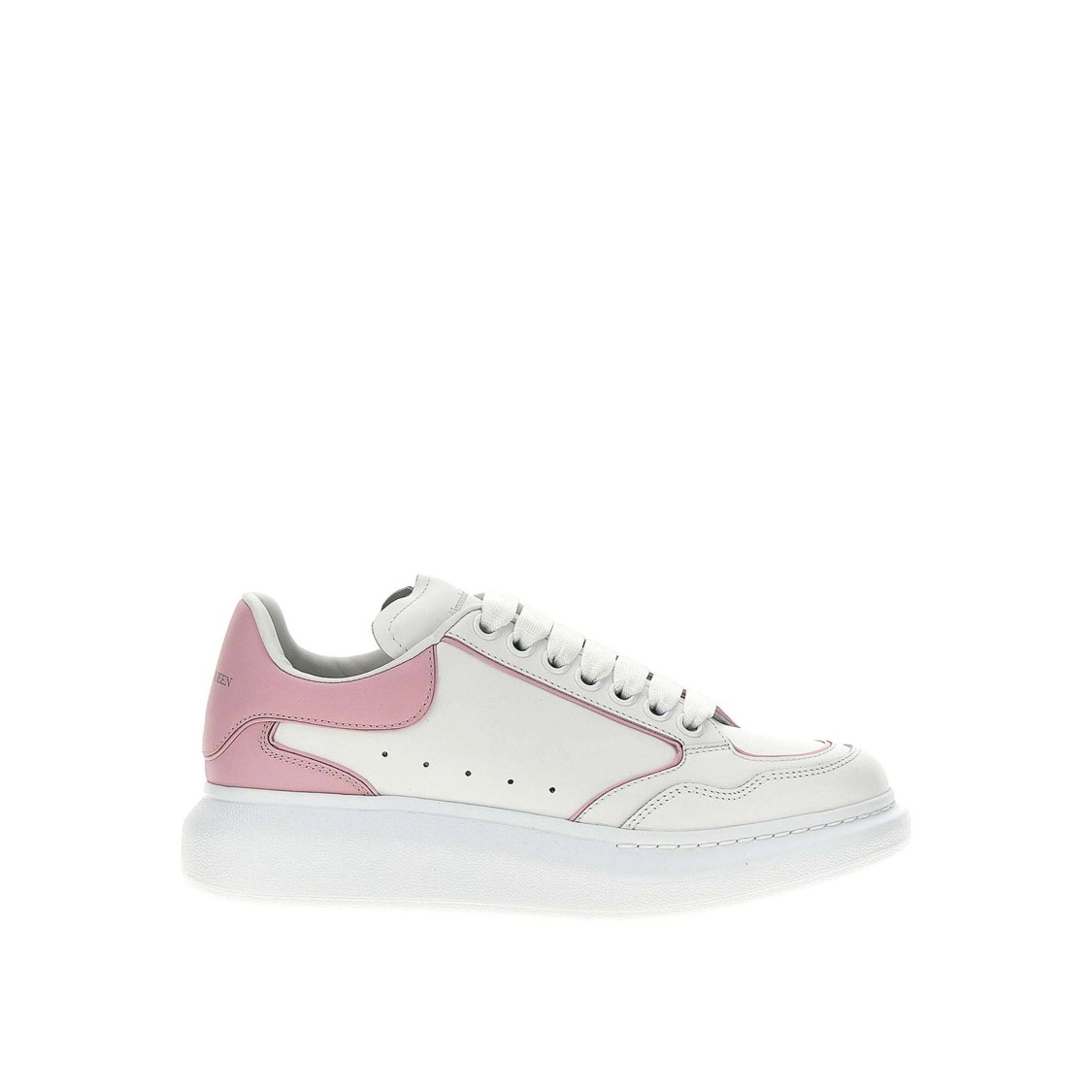 Alexander Mcqueen White And Pink Low Top Sneakers With Logo Detail In Leather Woman In White