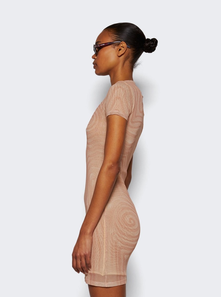 Jean Paul Gaultier Sheer Mesh Spiral Print Dress Pale Pink In Neutral