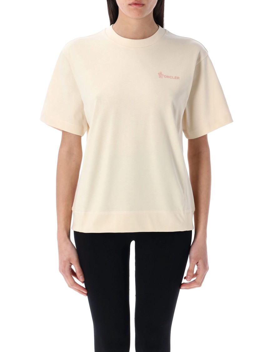 Moncler Grenoble White T-shirt With Logo Printed On The Front And Logo Patch On The Sleeve In Cotton In Neutrals