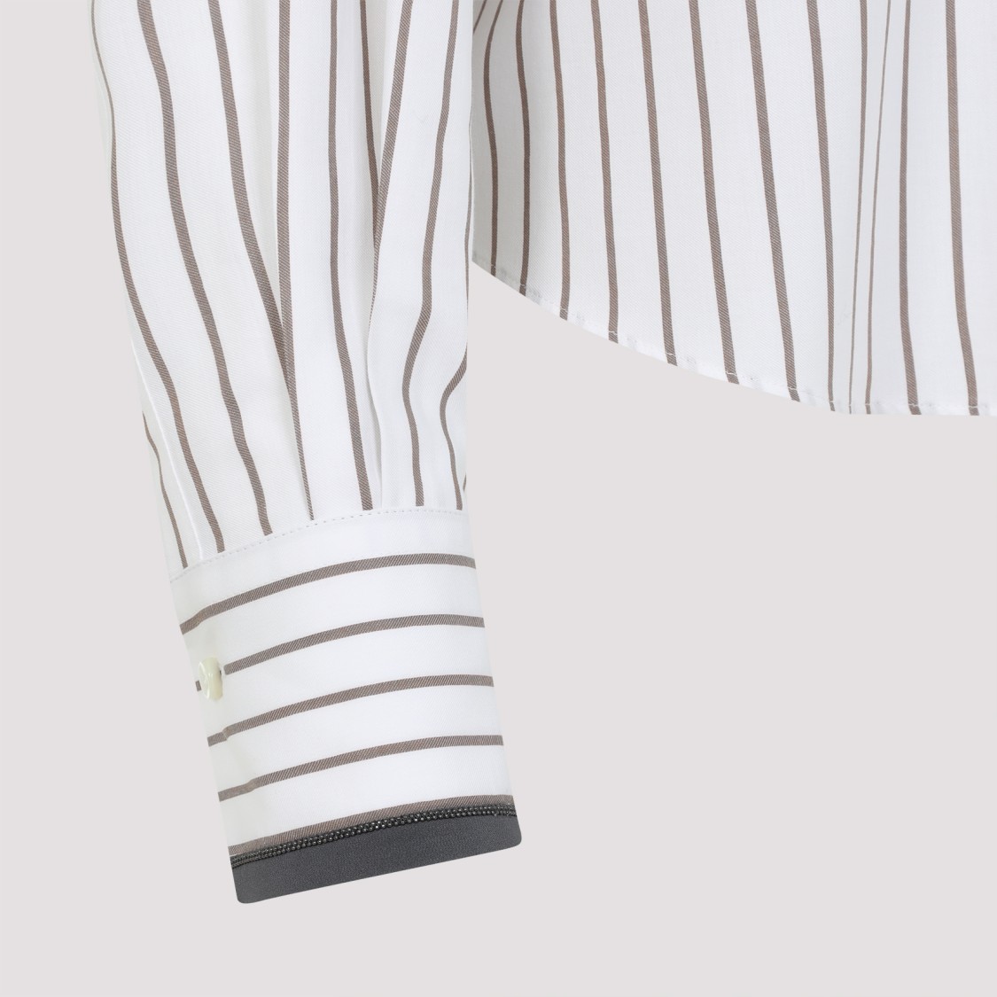 Shop Brunello Cucinelli White Cotton Shirt With Brown Stripes