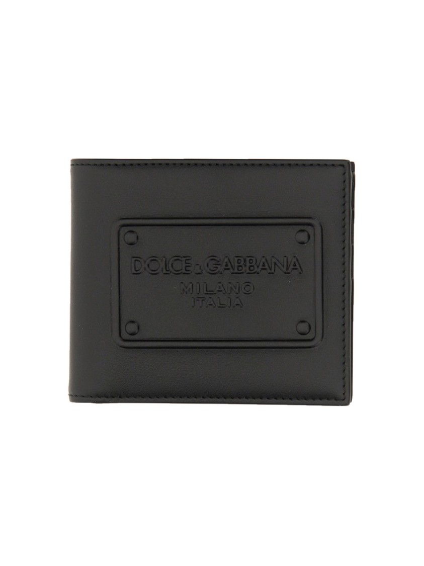 Dolce & Gabbana Small Zip-around Wallet In Calfskin With Raised Logo In Black