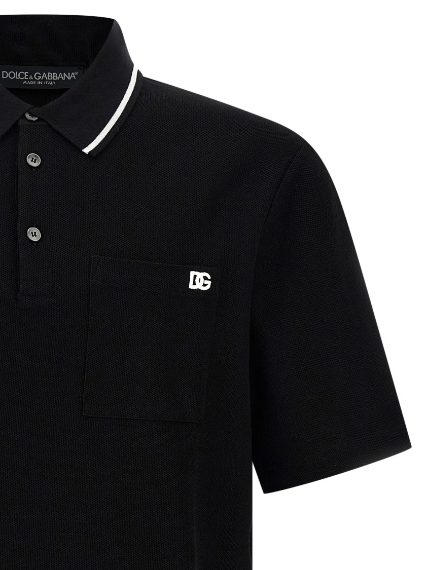 Dolce & Gabbana Polo Shirt In Piqué De Coton In Black