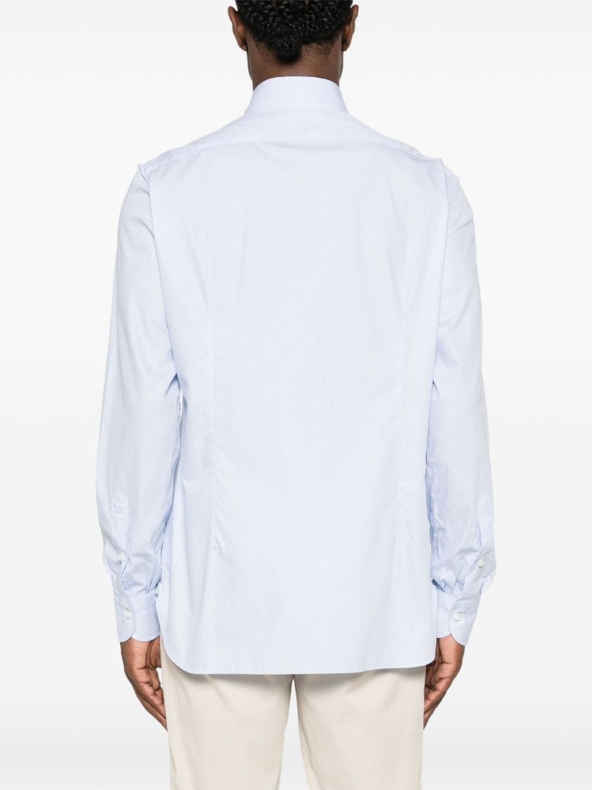 Borrelli Vertical Stripe Cotton Shirt With Cutaway Collar In White