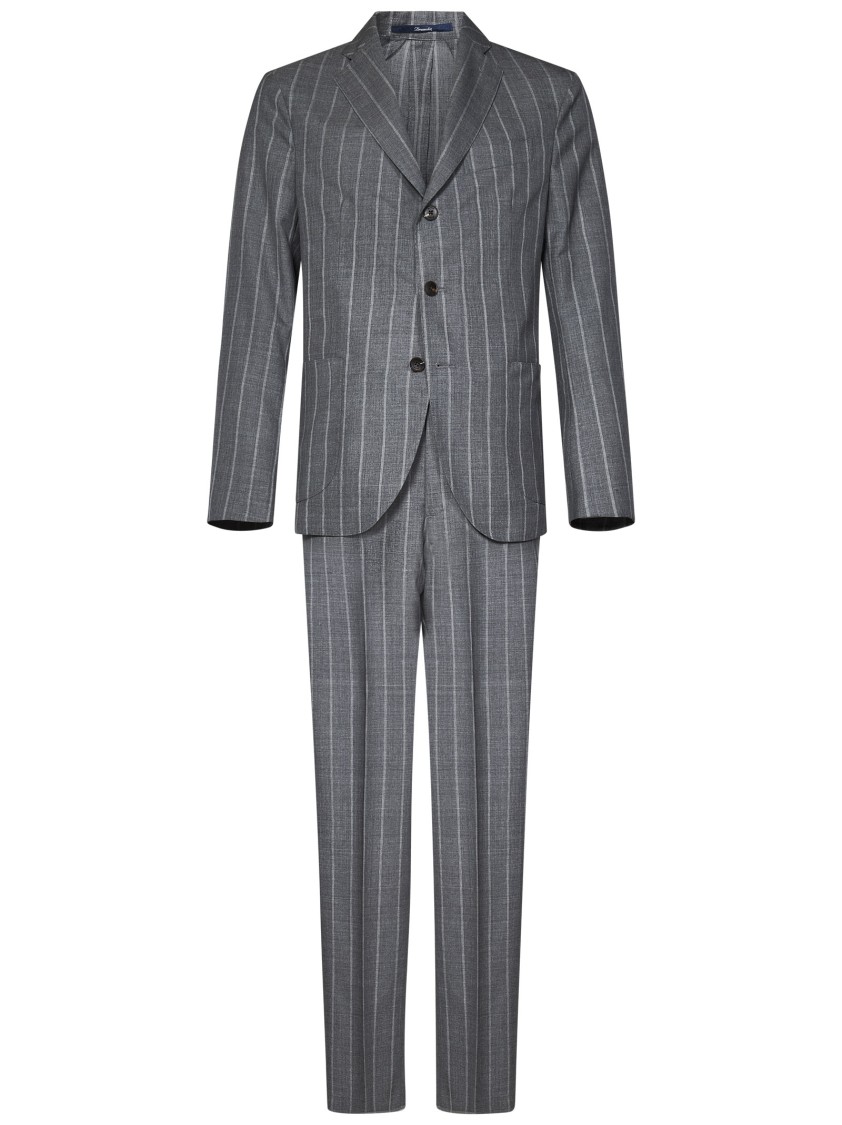 Drumohr Tailored Grey Virgin Wool Pinstripe Suit With Single-breasted Blazer