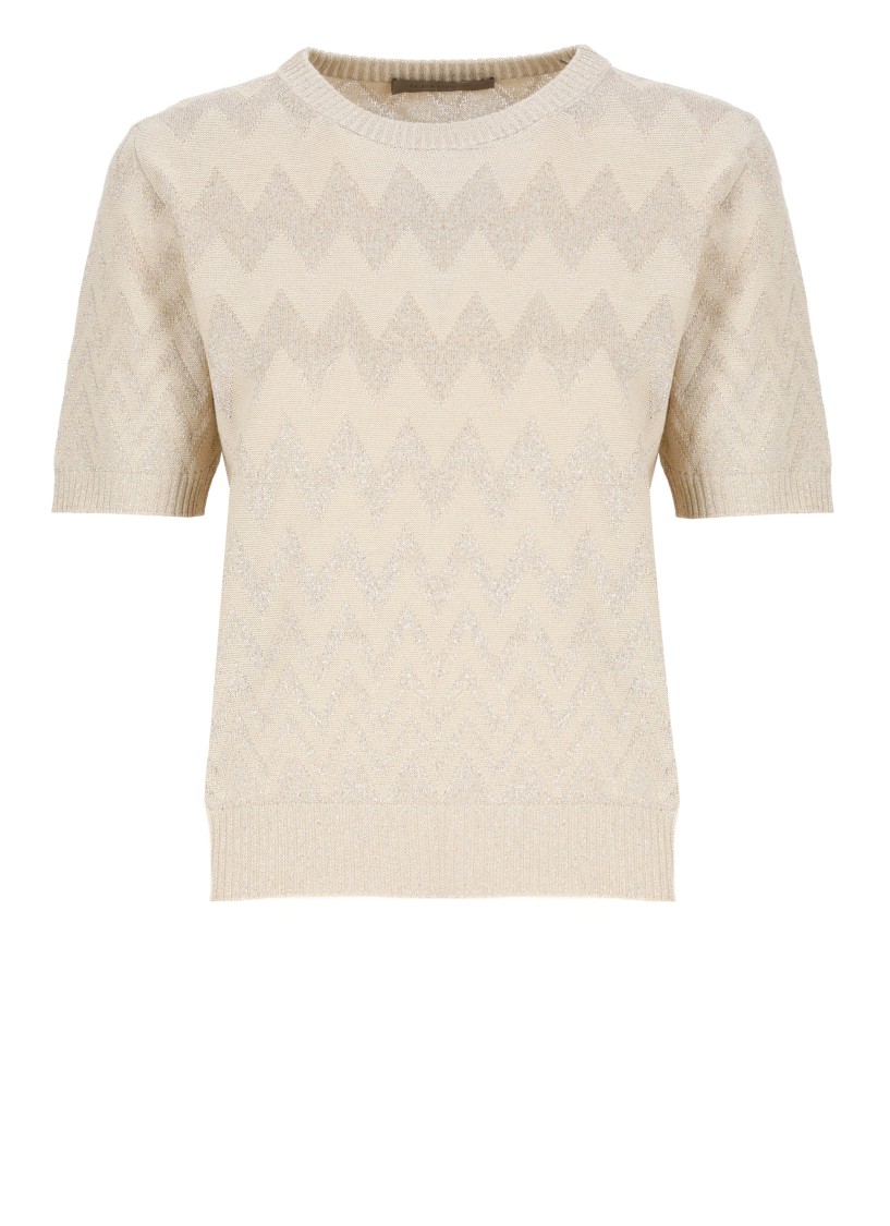 D Exterior D. Exterior Beige Lurex-embellished Knit Top