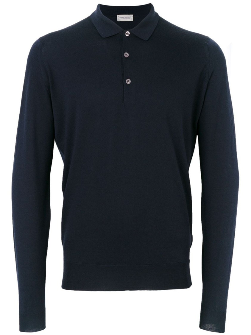 John Smedley Belper Buttoned Knitted Polo Shirt In Blue
