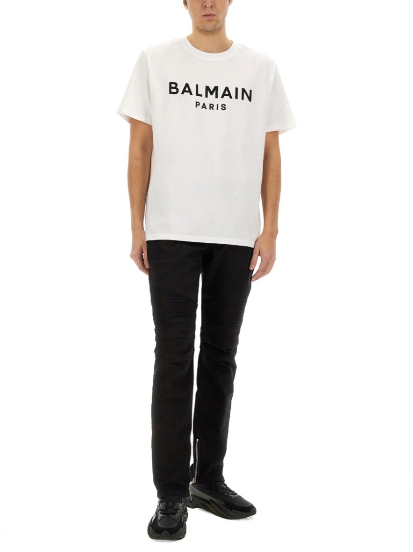 Shop Balmain Slim-fit Black Denim Biker Jeans