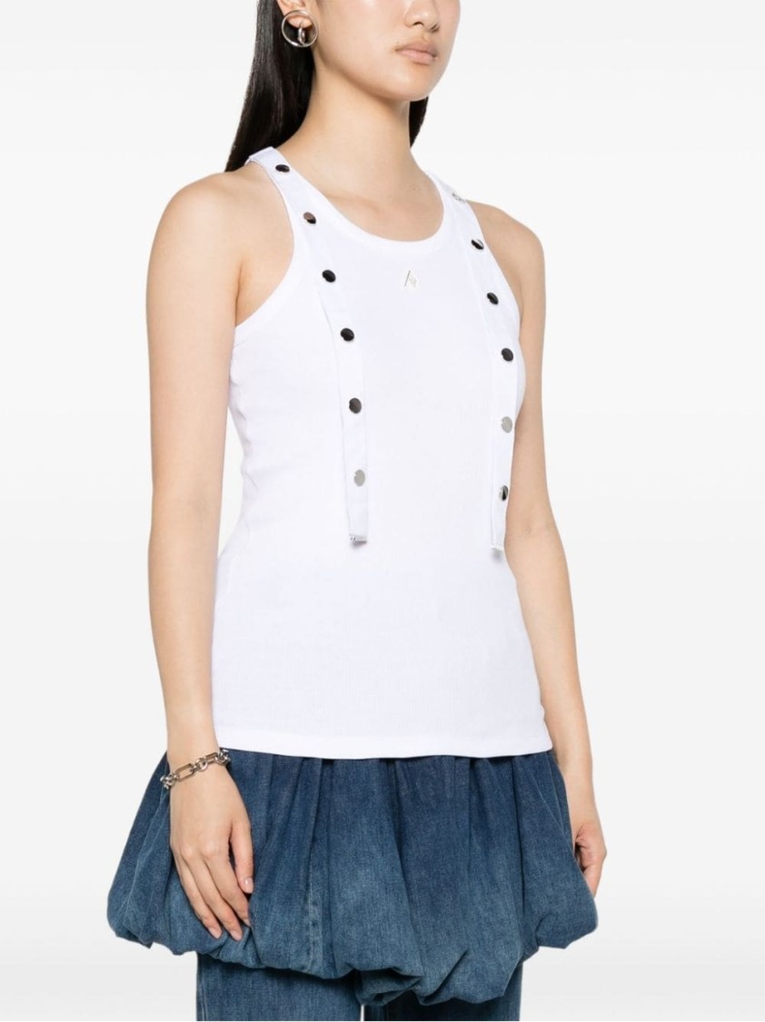 Attico Strap Detail Ribbed Tank Top In White