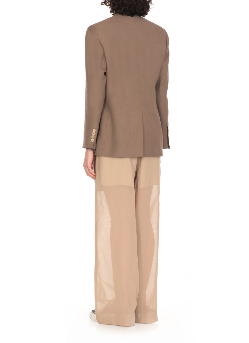Brunello Cucinelli Linen Blend Double-breasted Jacket In Brown