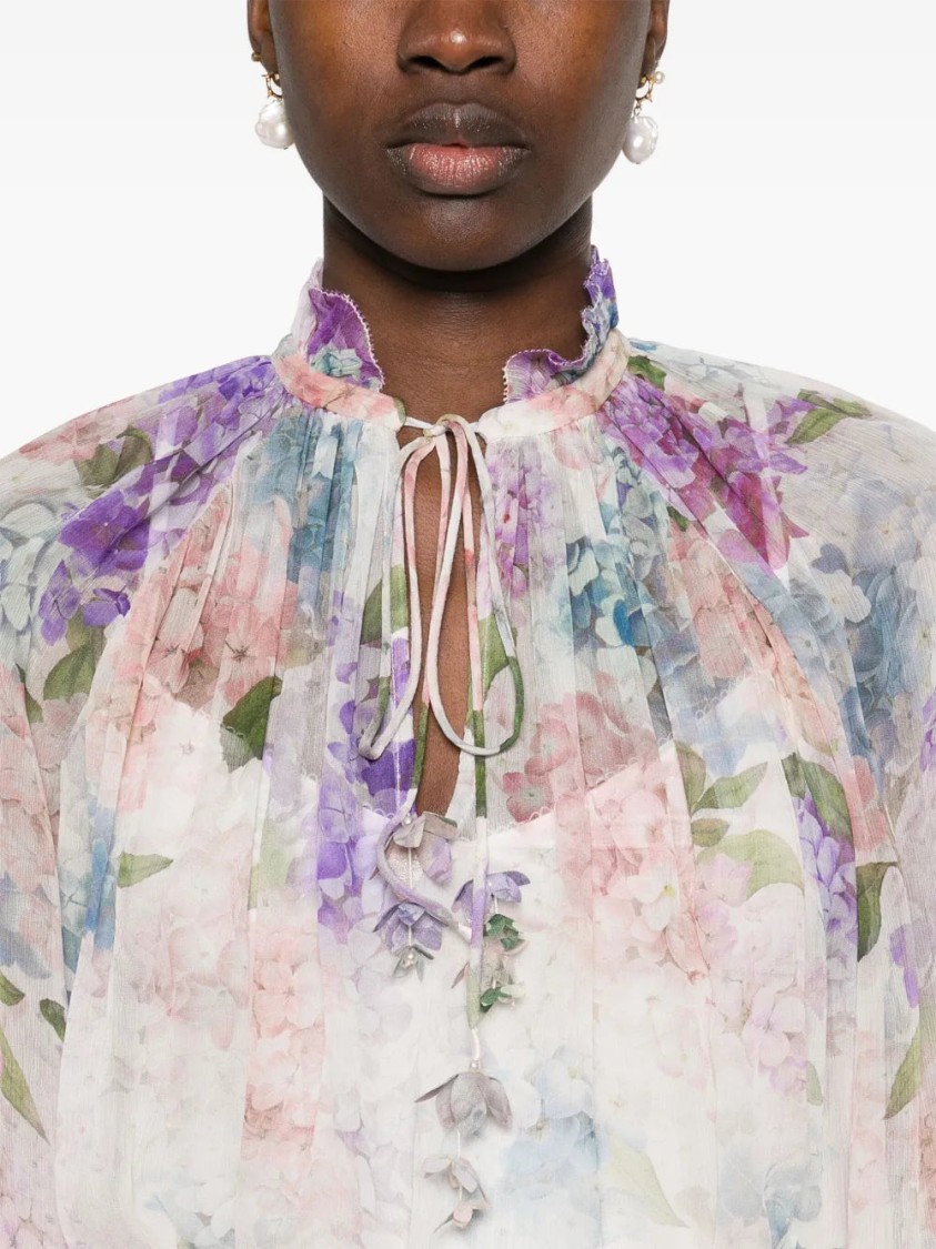 Zimmermann Multicolour Floral Top With High Neckline And Tie Detail