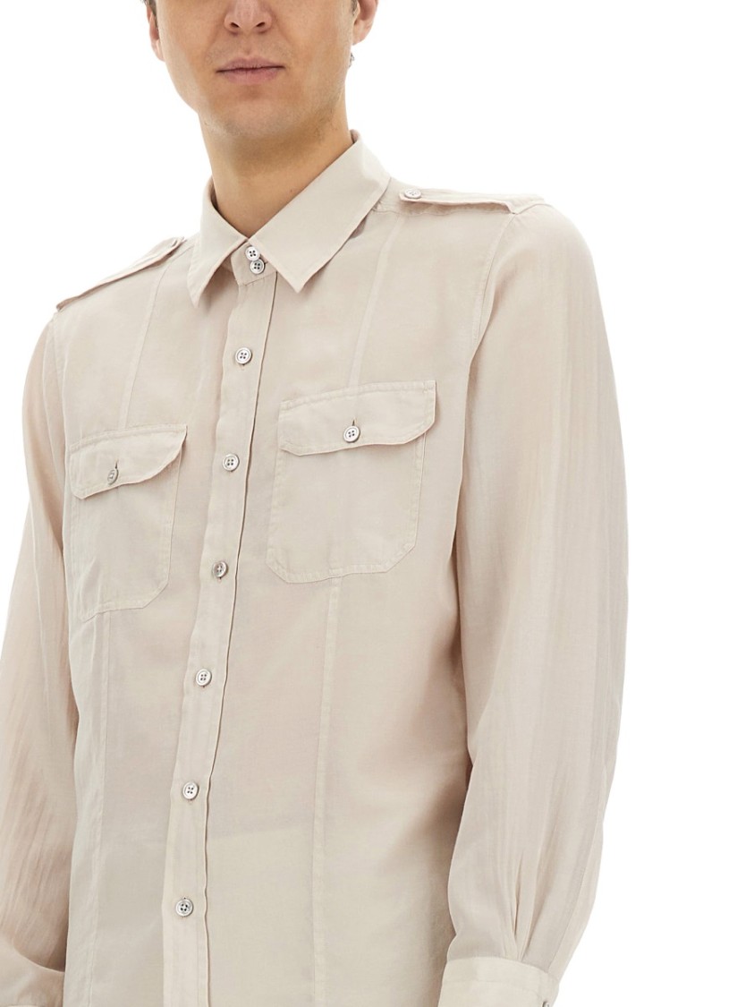 Tom Ford Cotton And Silk Military Shirt In Neutrals