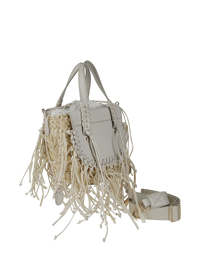 Cuba Lab Handbag In Raffia And Leather With Fringes