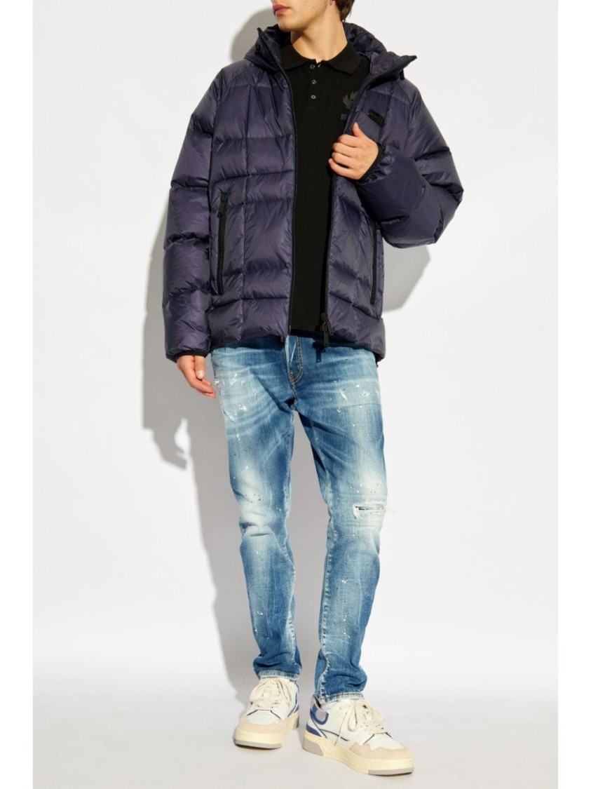 Dsquared2 Quilted Puff Coat With Hood And Relaxed Fit In Blue