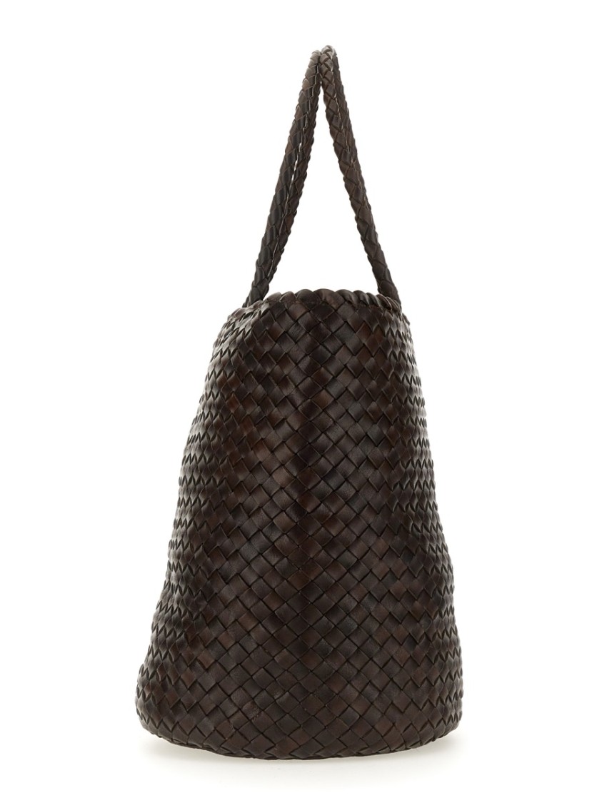 Dragon Diffusion Woven Bucket Bag With Structured Silhouette And Robust Handles In Black