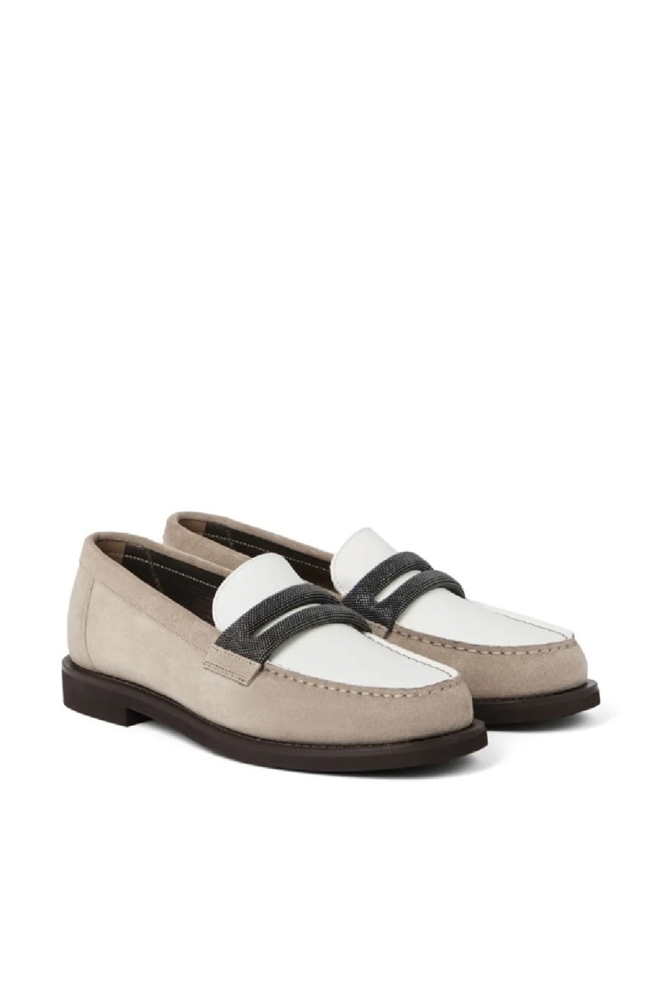 Brunello Cucinelli Suede And Leather Loafers With Contrasting Band