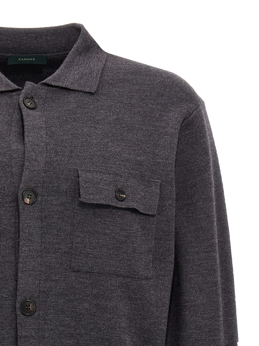 Zanone Classic Grey Wool Cardigan With Button Closure And Flap Pockets In Black