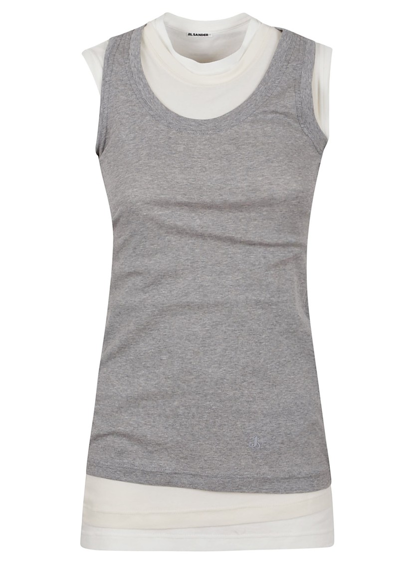 Jil Sander Fitted Sleeveless Top With Contrasting Hem Layer In Grey