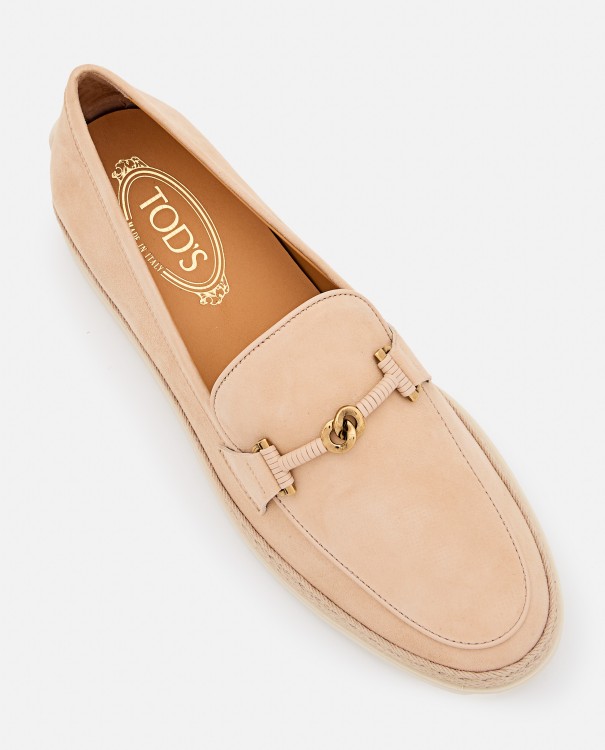 フラットシューズ Tod's Leather And Raffia Moccasins With Signature Grommets Tod's Leather And Raffia Moccasins With Signature Grommets