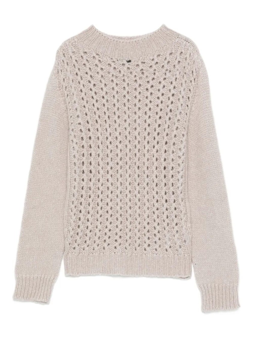 Dondup Open-knit Turtle-neck Sweater With Textured Pattern In Neutral