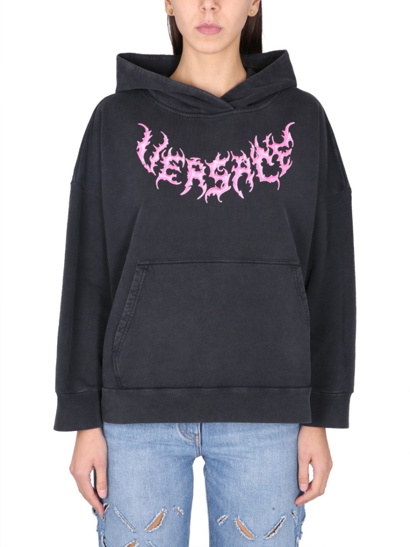 Versace Black Cotton Oversize Sweatshirt In Black