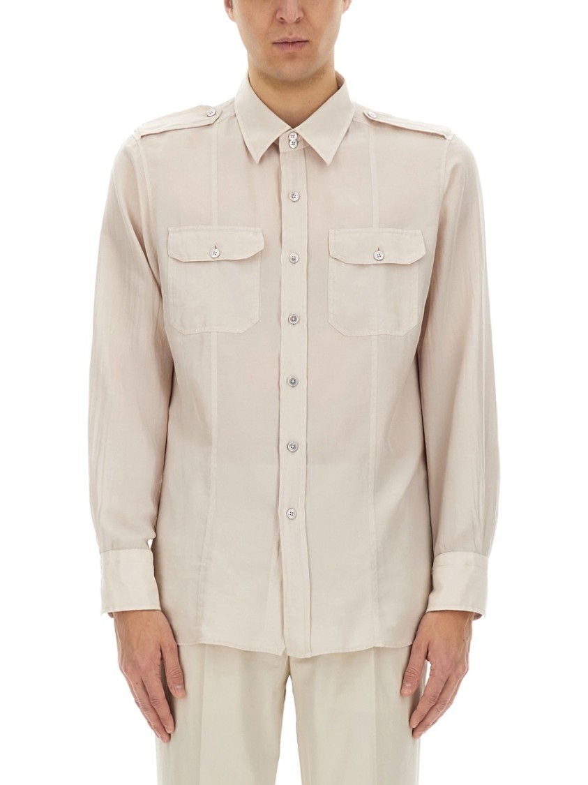 Tom Ford Cotton And Silk Military Shirt In Neutrals
