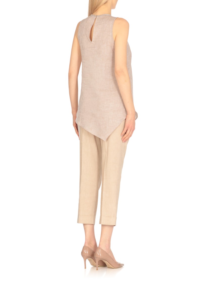 Shop Peserico Beige Linen Top In Neutrals