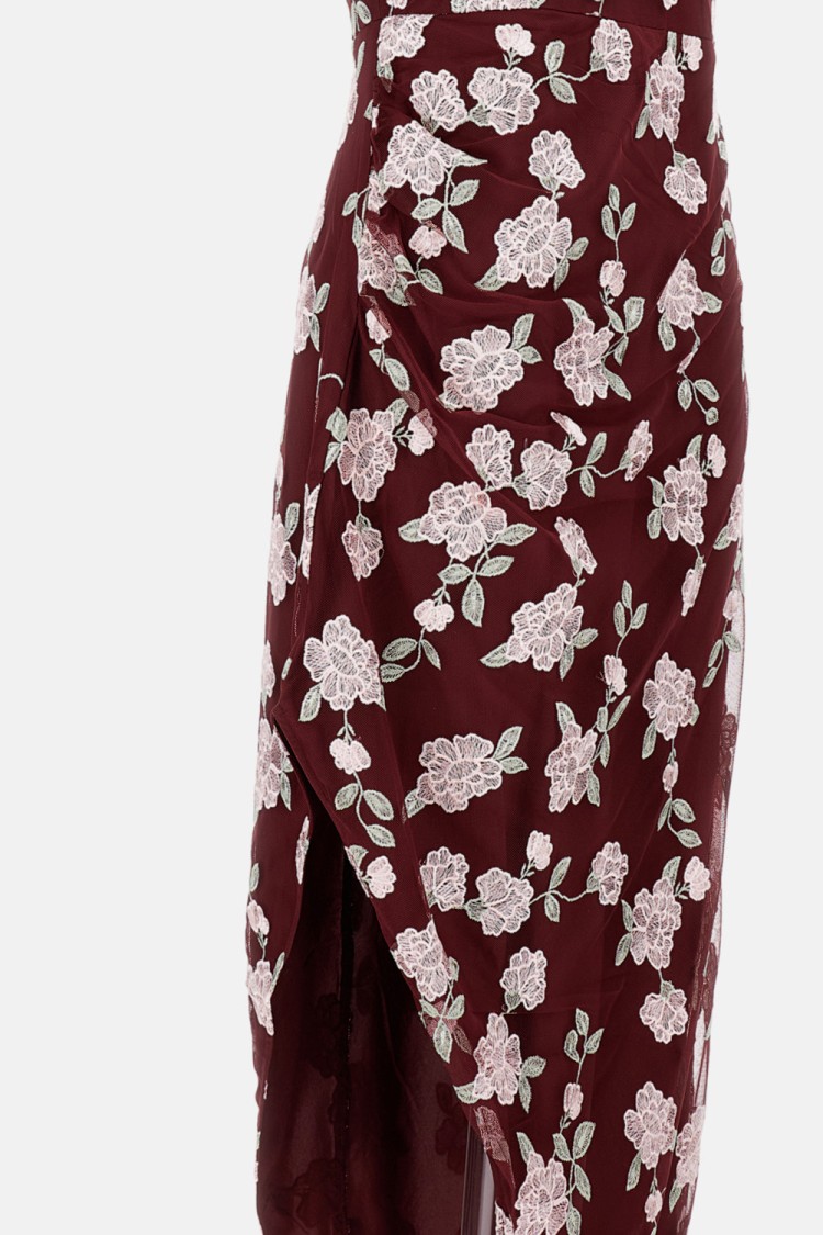 Rotate Birger Christensen Asymmetrical Mesh Midi Dress With Floral Embroidery In Multi