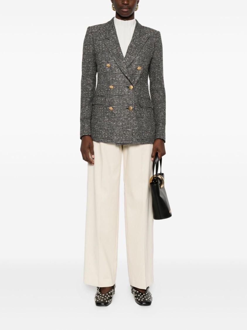 Tagliatore Check Pattern Wool Blend Double-breasted Jacket In Gray