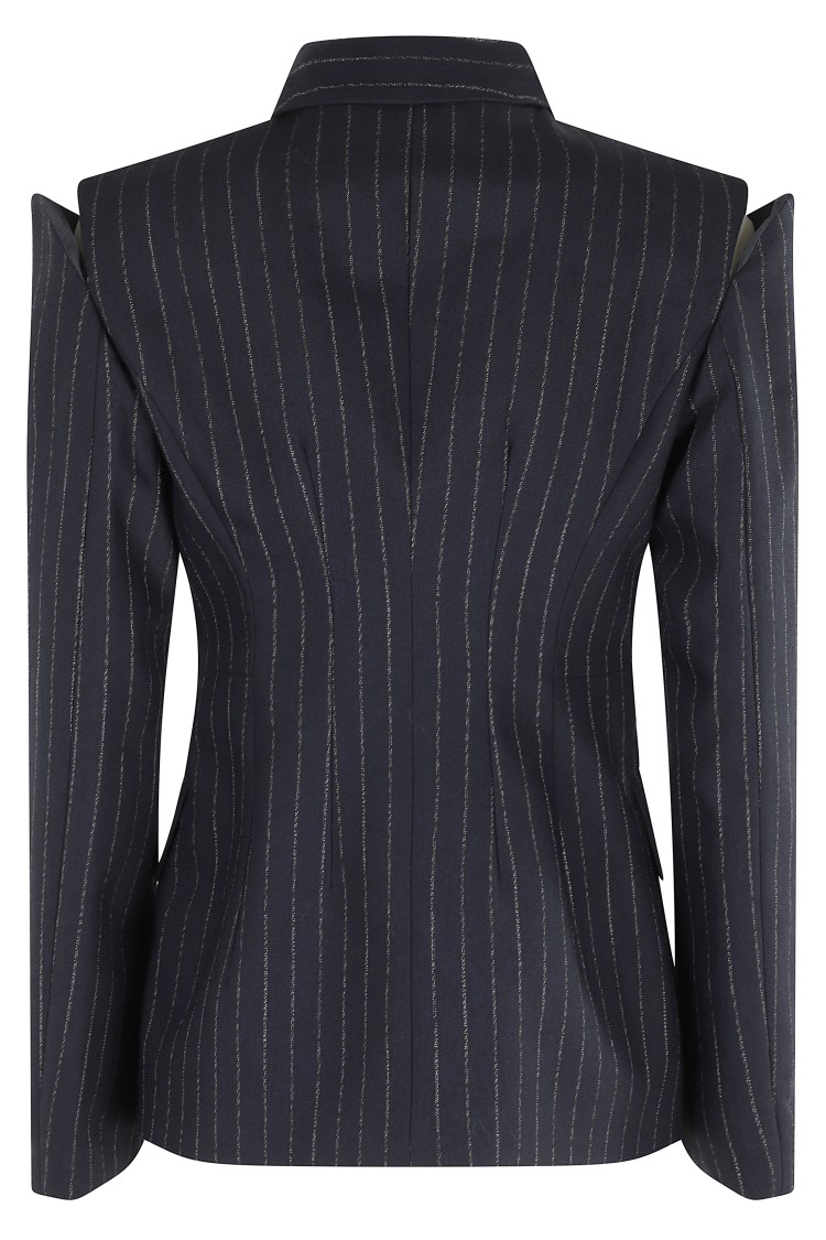 Erika Cavallini Pinstripe Cut-shoulder Blazer In Blue