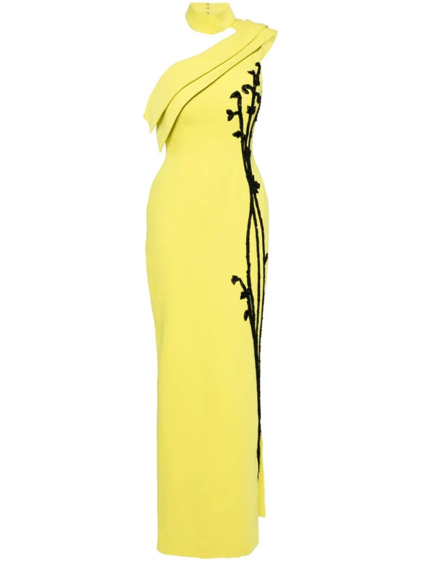 Saiid Kobeisy One-shoulder-abendkleid Mit Perlendetail In Yellow