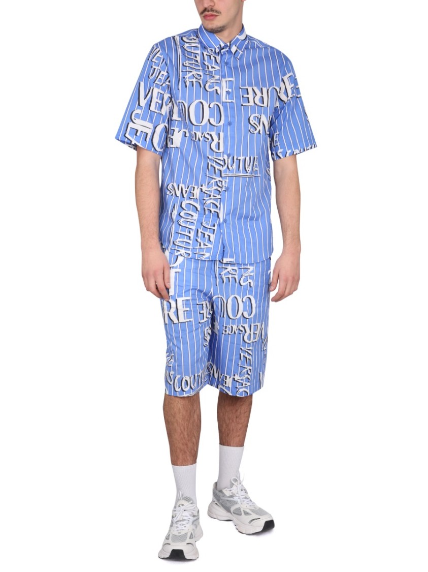 Shop Versace Jeans Couture Bermuda With Logo In Blue