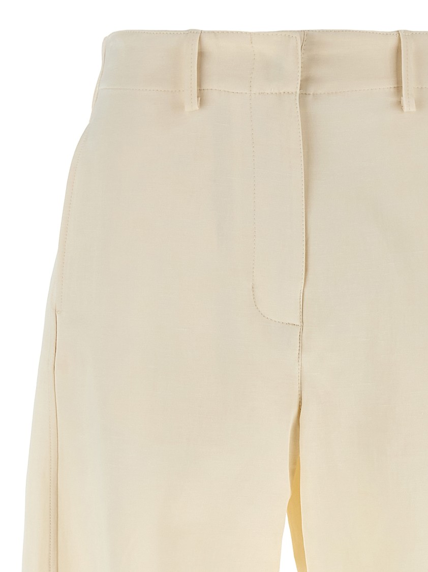 Magda Butrym Wide Leg Stretch Cotton Trousers With Asymmetric Stitching In Neutral