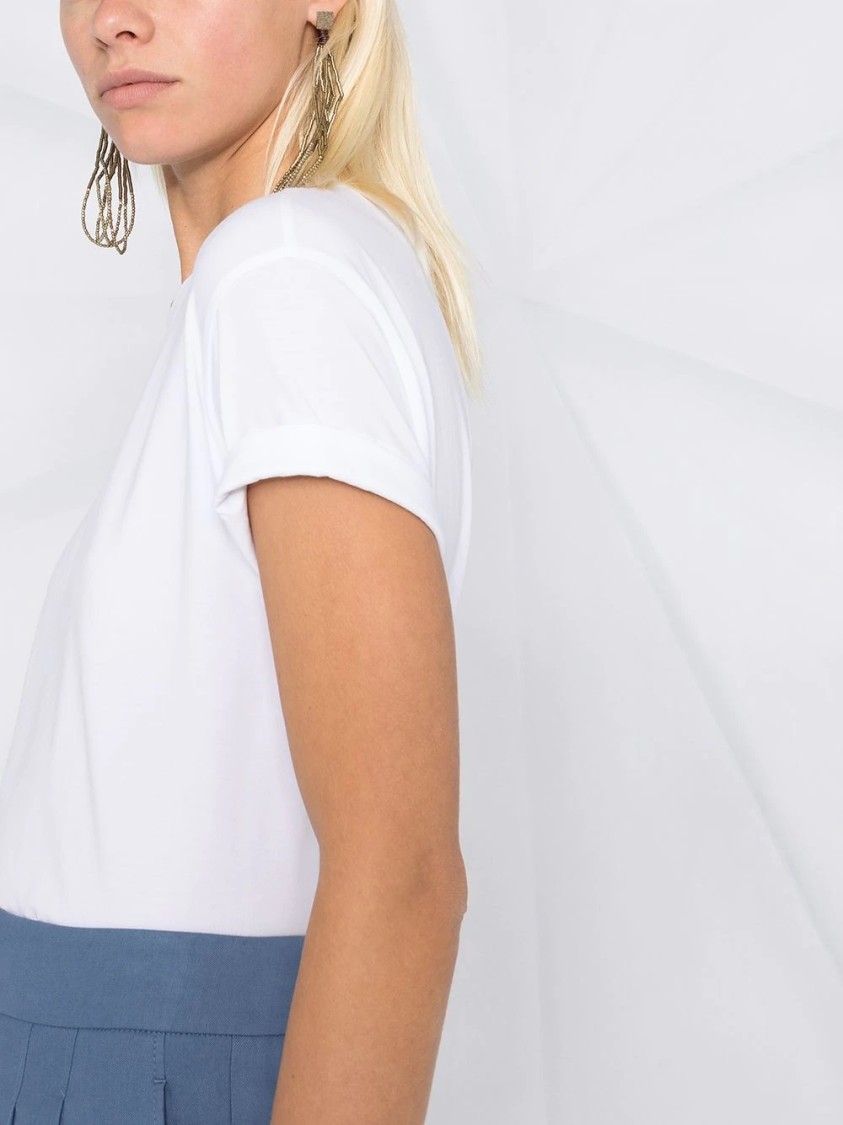 Brunello Cucinelli Stretch Cotton Jersey T-shirt With Precious Faux-layering In White