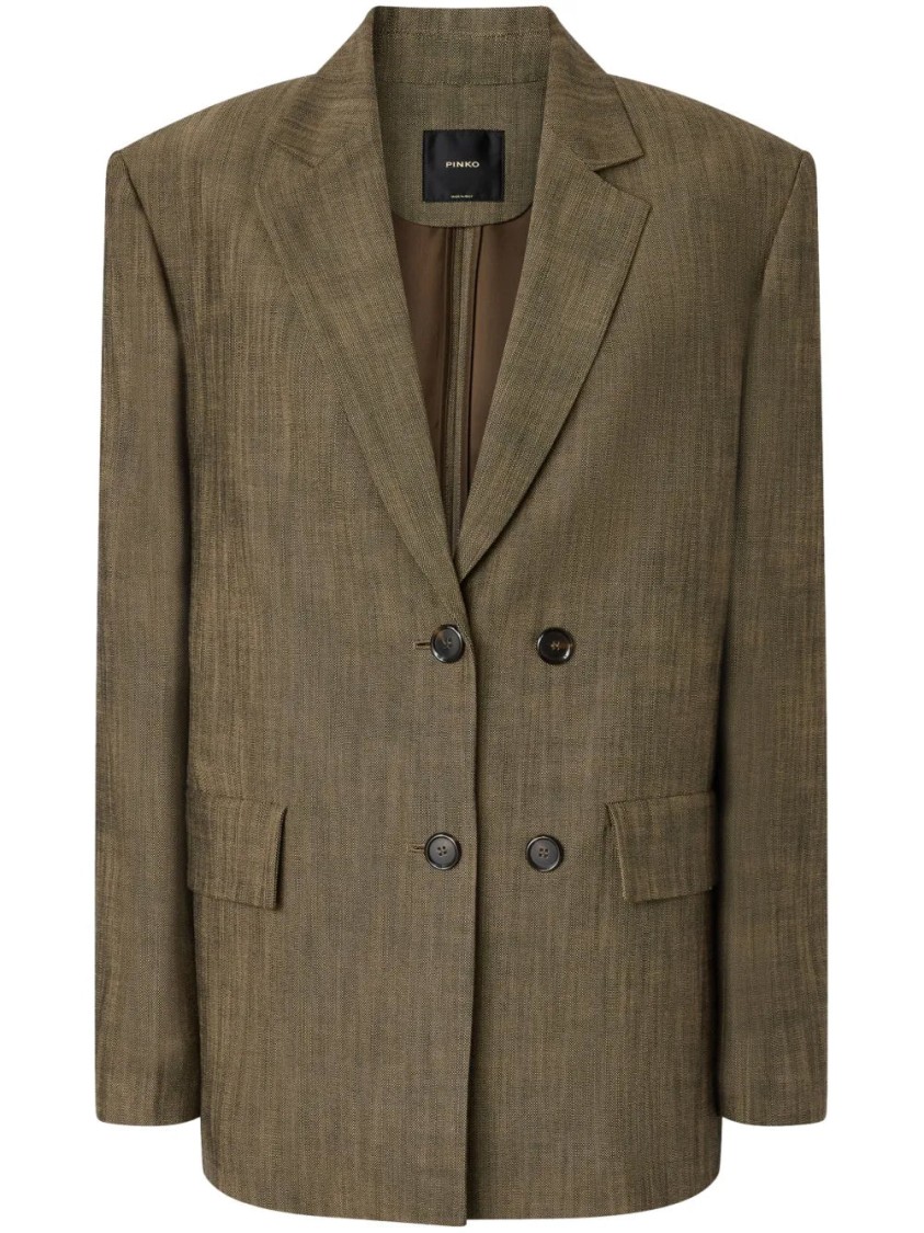 Pinko Double-breasted Brown Blazer With Textured Finish In Brown