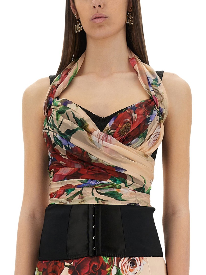 Dolce & Gabbana Rose Red Top With Halterneck Tie Fastening