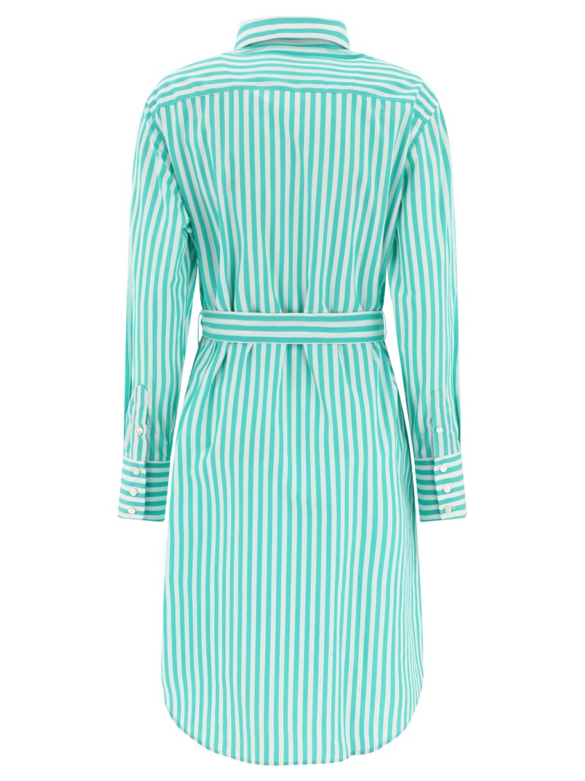 Ines De La Fressange Striped-pattern Belted Midi Shirt Dress In Green