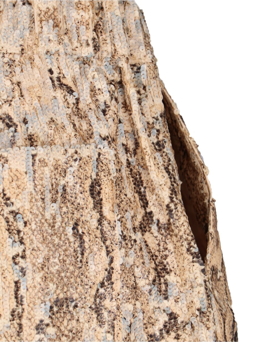 Dries Van Noten Beige Cotton Trousers With All-over Viscose Sequins In Gold