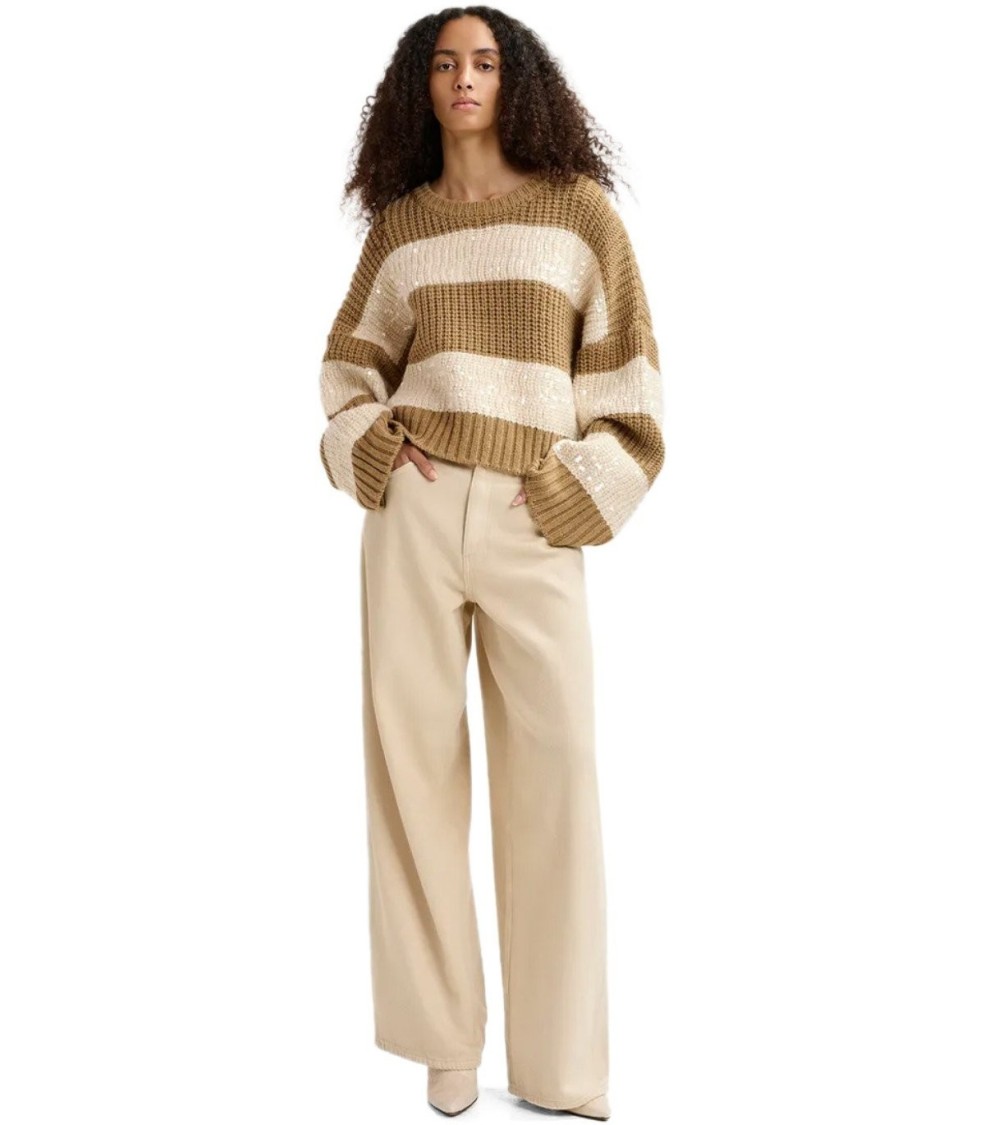 Essentiel Antwerp Group Knit Sequin Sweater In Brown Ecru In Neutrals