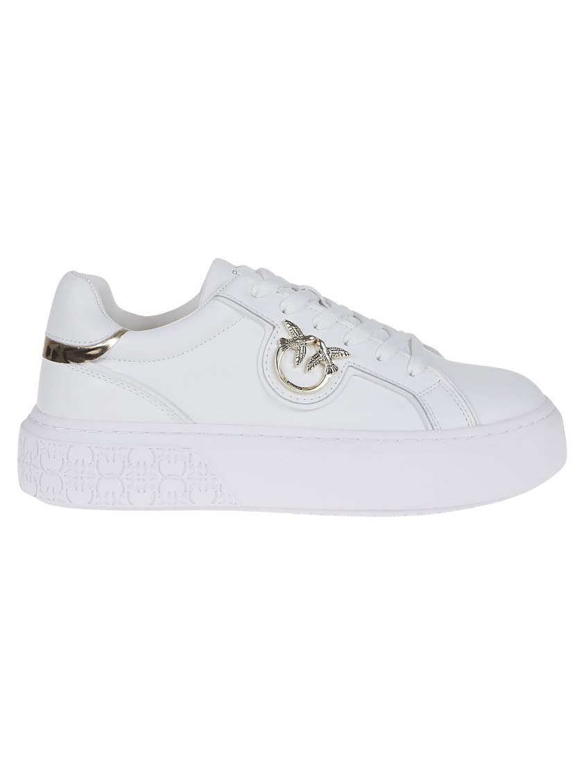 PINKO PINKO LACE-UP FLATFORM SNEAKERS WITH LEATHER-EFFECT FABRIC