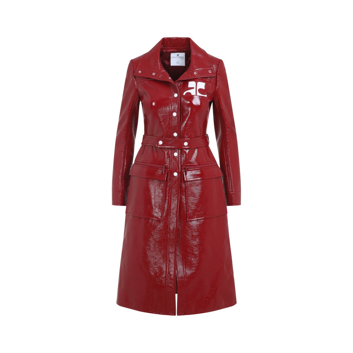Courrèges Belted Tailored Coat With Glossy Finish In Red
