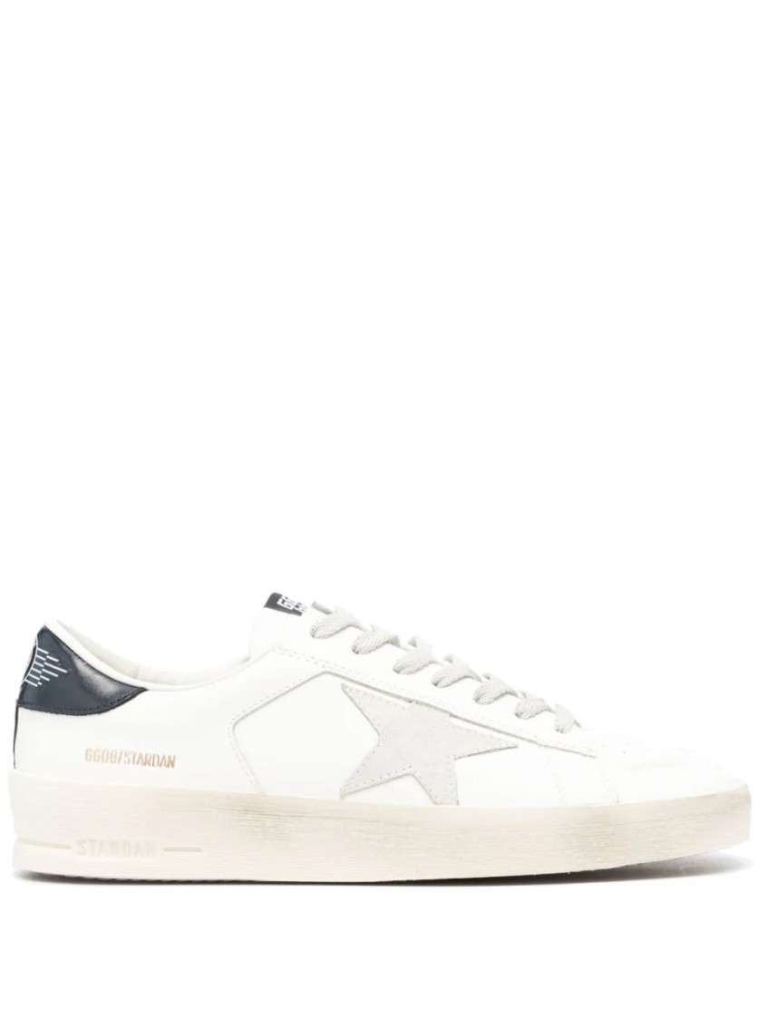 Golden Goose Stardan Sneakers With Ice-gray Suede Star And Glossy Black Leather Heel Tab In White