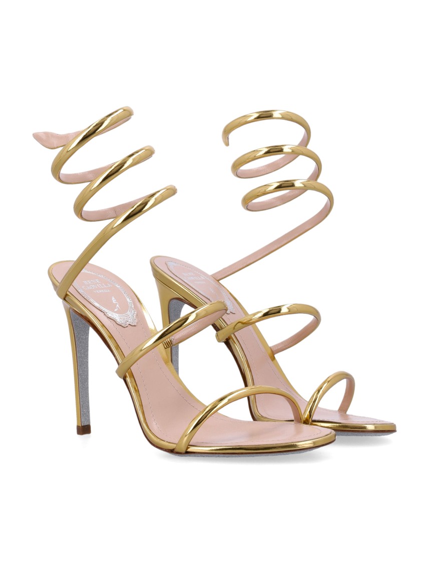 René Caovilla Cleo Metallic Mini Sandal With High Stiletto Heel In Gold
