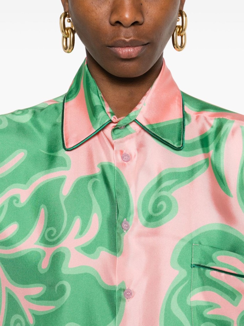 Etro Floral Pattern Pink Shirt With Classic Collar And