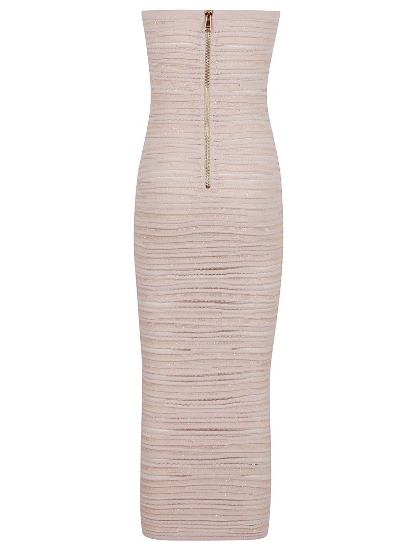 Shop Balmain Strapless Viscose Midi Dress With Textured Design