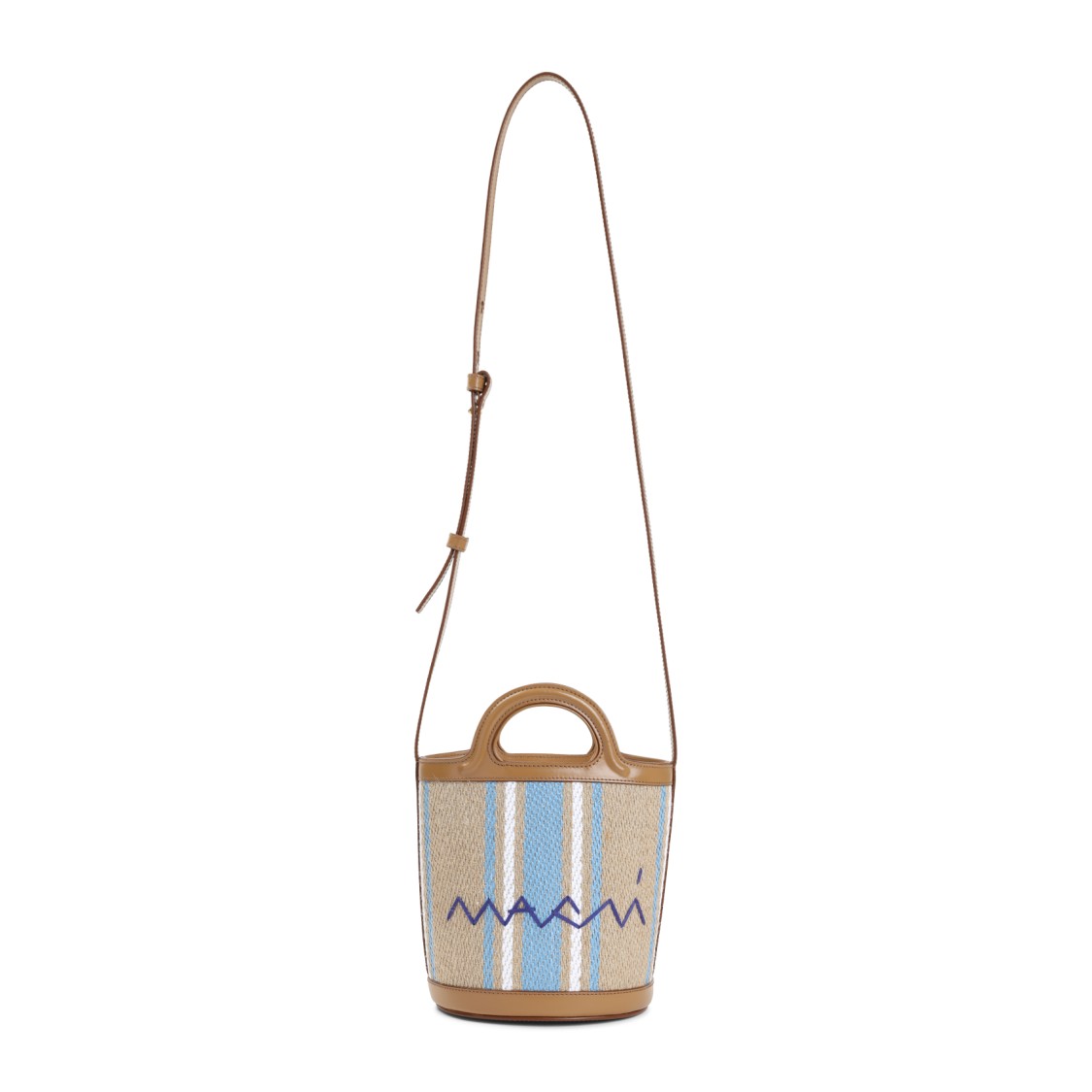 MARNI MARNI CIGAR BROWN JUTE TROPICALIA MINI BUCKET HANDBAG